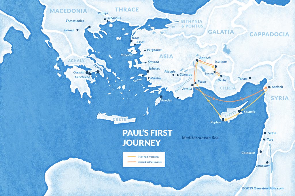 mapa da primeira viagem missionária de Paulo