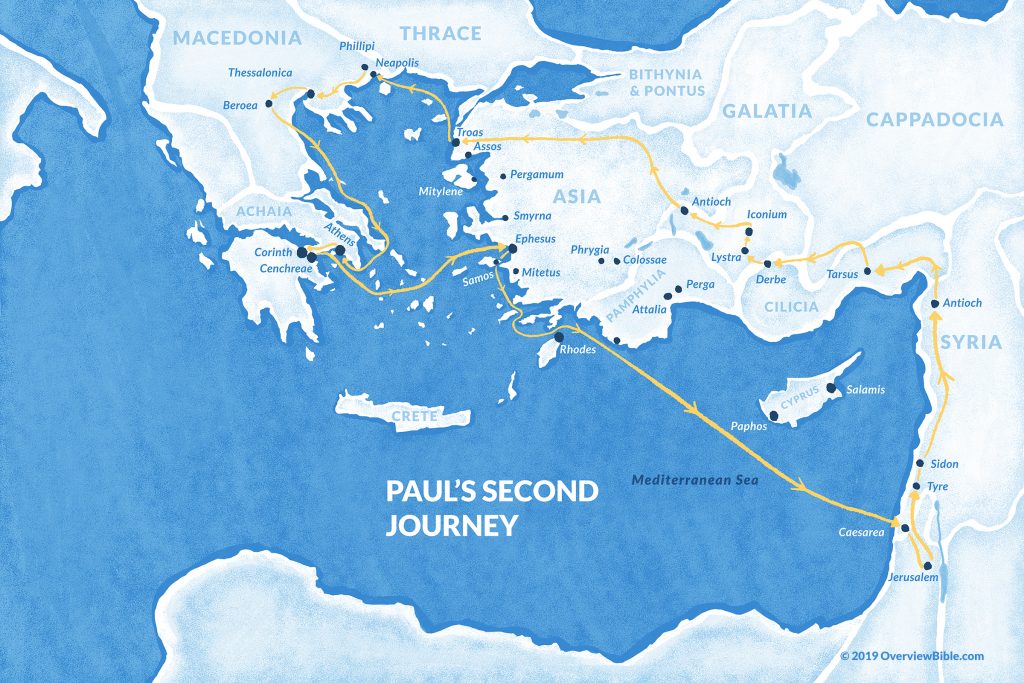 map of Paul's second missionary journey