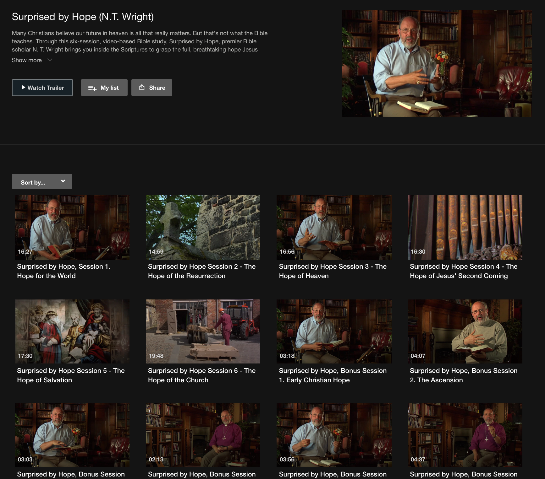 Overview screen of N. T. Wright's course on Zondervan MasterLectures